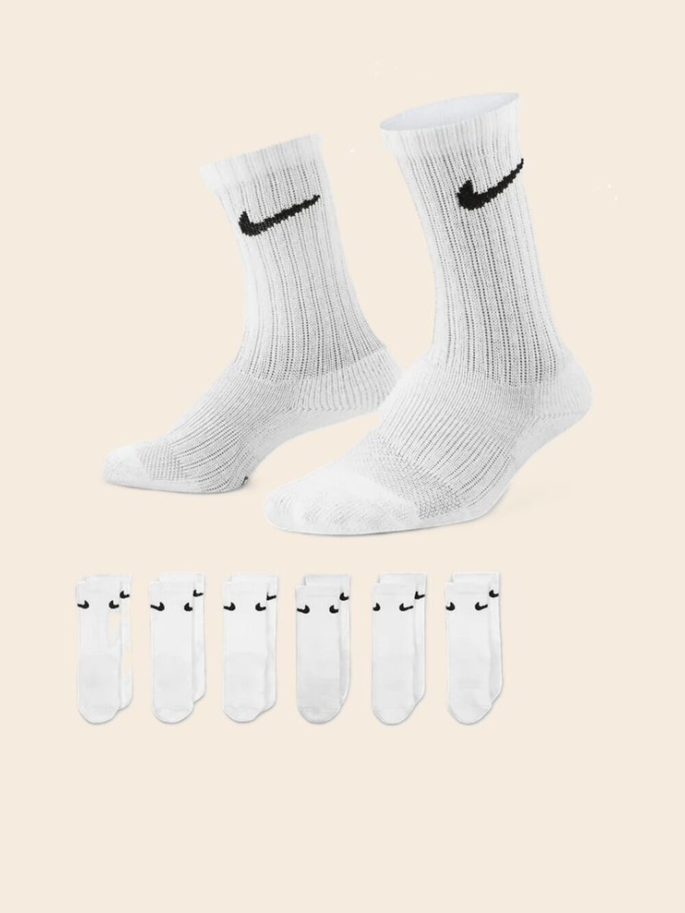NWT Nike Cushioned Crew Socks - White (6 Pack) Size 5-7YRS
